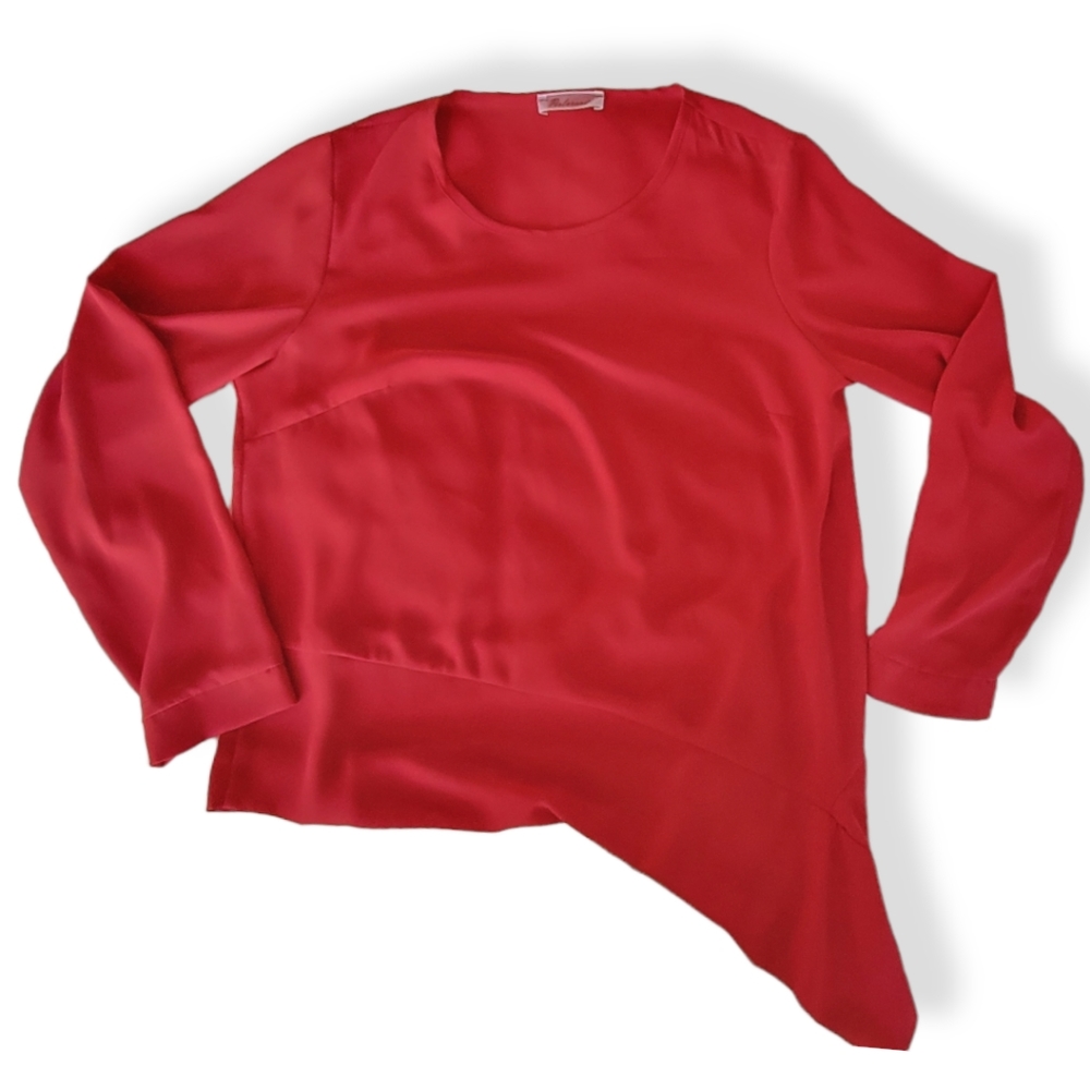 Red Asymmetrical Hem Blouse